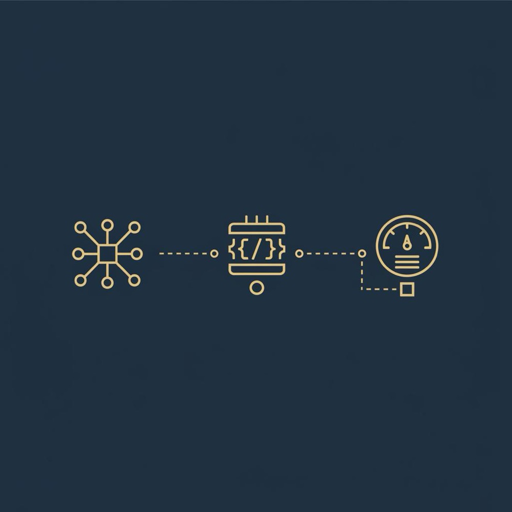 Minimal vector infographic on deep blue background with three gold-accented icons for sitemap, structured data, and Core Web Vitals - does google offer seo services