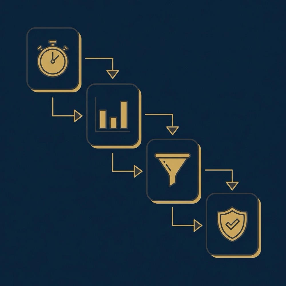 Minimal vector infographic showing a checklist and arrows indicating testing flow from short term metrics to downstream quality for writing a hook