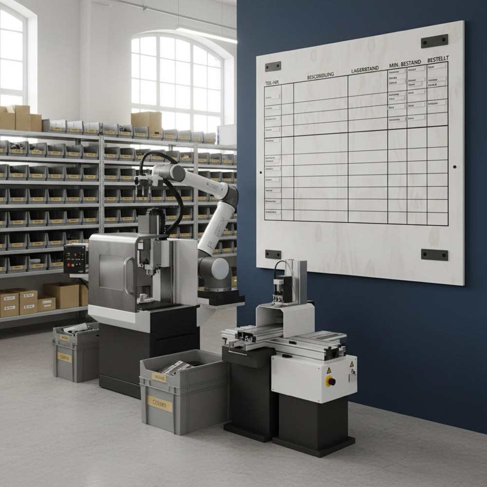 Why can't I delete my Google reviews? realistic photo of a small factory floor showing machines, organized parts bins and a visible inventory board with subtle #C8A45D accents